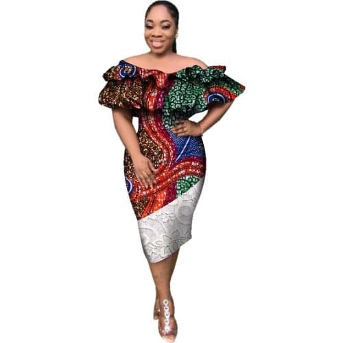 2XL Size In Stock African Dresses for Women Fashion Ankara Dresses Slash Neck Midi Dress African Print Clothing WY2840-XH