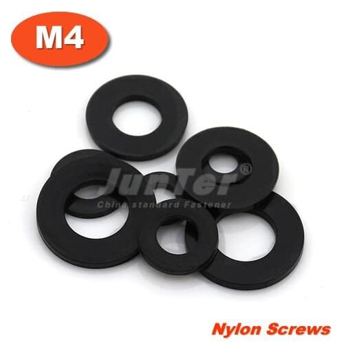 1000pcs/lot M4(ID) x 9(OD) x 1mm Thick Black Nylon Flat Washer