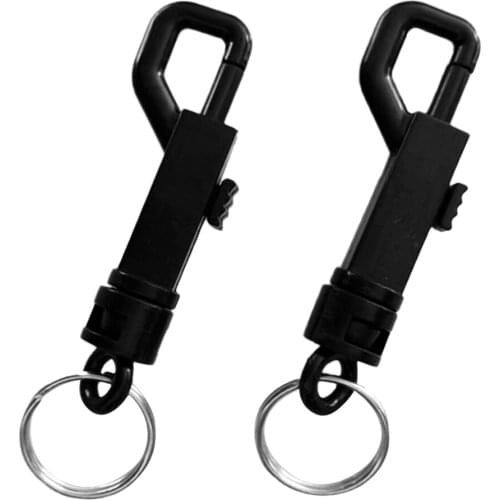 2 Pieces Durable Black Plastic Swivel Snap Hook with Split Ring for Outdoor Backpack Bag Webbing Strap Keyring