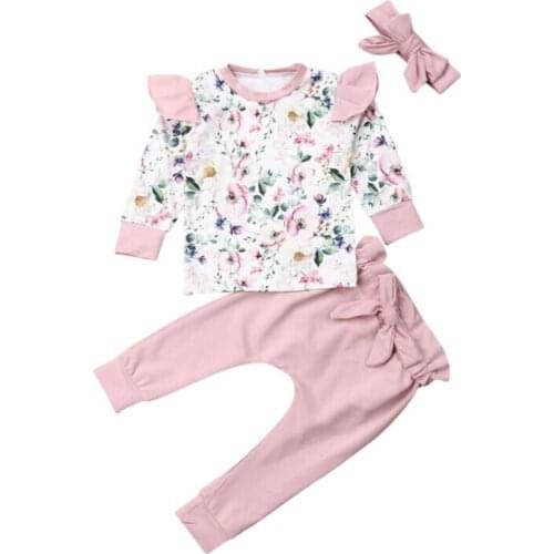 2019 Toddler Baby Girl Clothes Long Sleeve Flower Tops+Pants 3PCS Outfit Autumn