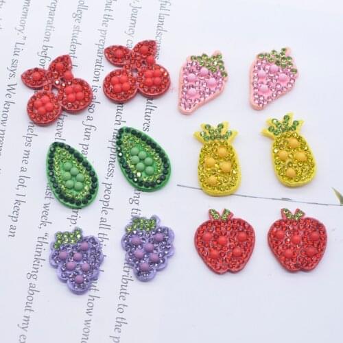 24Pcs New Avocado Cherry Fruit Rhinestone Patches for DIY Crafts 3D Simulation Headwear Hairband Accessories Home Decoration