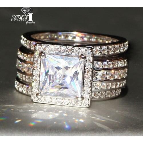 3pcs YaYI Jewelry Fashion Princess Cut 10*10mm White Cubic Zirconia Silver Color Engagement Wedding Party Couples Rings
