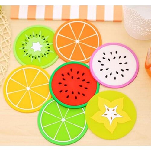 5 Pcs/lot Colorful Jelly Color Lovely Fruit Cup Mat Thickening of The Silicone Non-slip Mat Desktop Cups Hot Heat Insulation