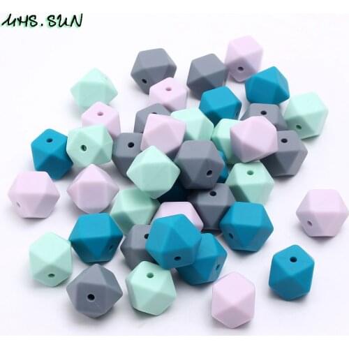 MHS.SUN 50pcs Baby Silicone Hexagon Beads Teething 17mm Chewable Teether Nursing Necklace DIY Jewelry Pacifier chain Accessory