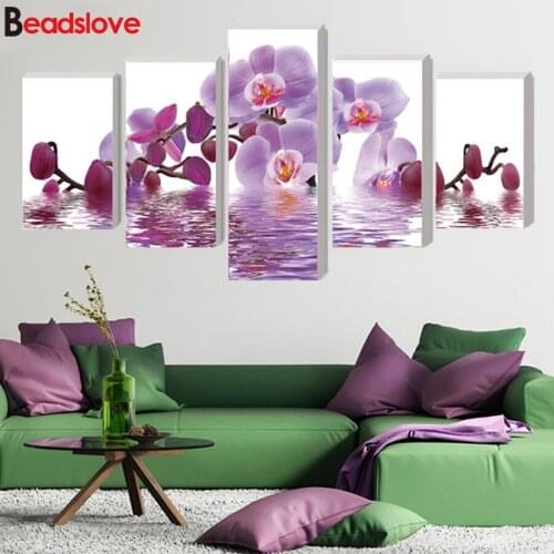 5 pcs 5d diy diamond embroidery orchid flower cross stitch diamond painting full square round drill diamond mosaic home art