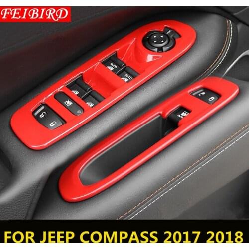 ABS Inner Door Armrest Window Lift Button Molding Trim 4 Pcs / Set For Jeep Compass 2017 2018 RED BLUE MATT BRIGHT CARBON FIBER