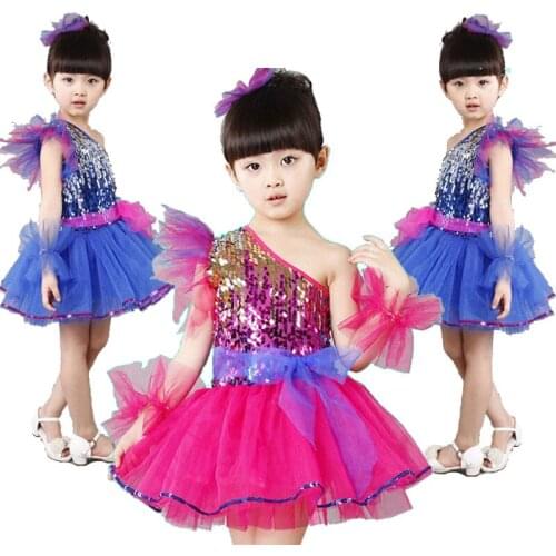 Girls Ballroom Dress For Children Girl Dance Dresses Kids Sequins Ballet Costumes For Girls Jazz Dance Girl Stage Dancewear