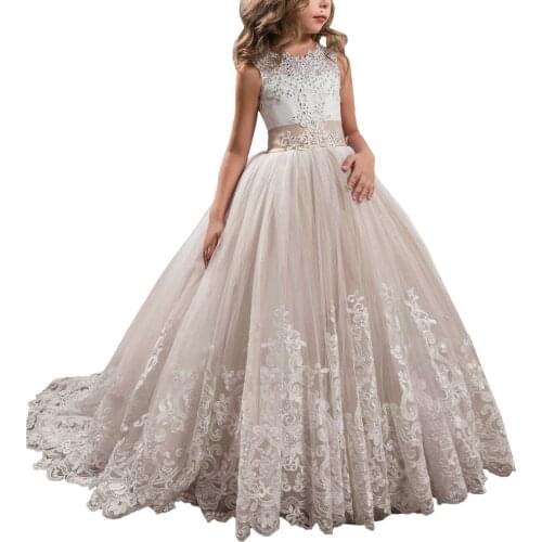 White Lace Flower Girls Dresses Lace Appliques Sleeveless Tulle Fluffy Ankle Length Girls Princess Dresses Formal girls clothes