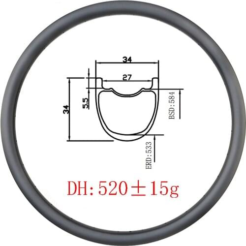 27.5er MTB DH 34mm x 34mm Hookless tubeless disc corbon rims 34mm width 24H 28H 32H UD 3k 12k 650B DownHill mountain bike wheels