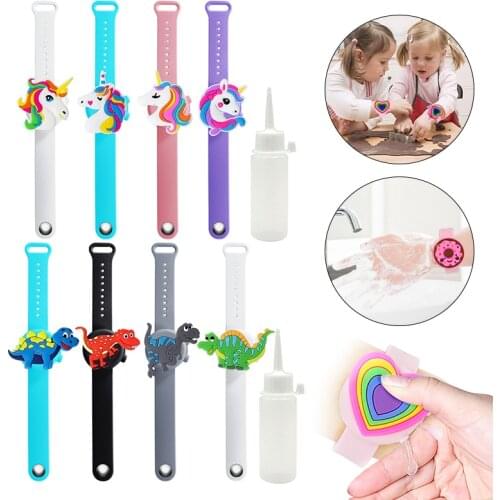4Set Portable Hand Sanitizer Bracelet Wristband Children Unicorn Dinosaur Cartoon Bracelet Dispensing gel Hydrogel Dispenser