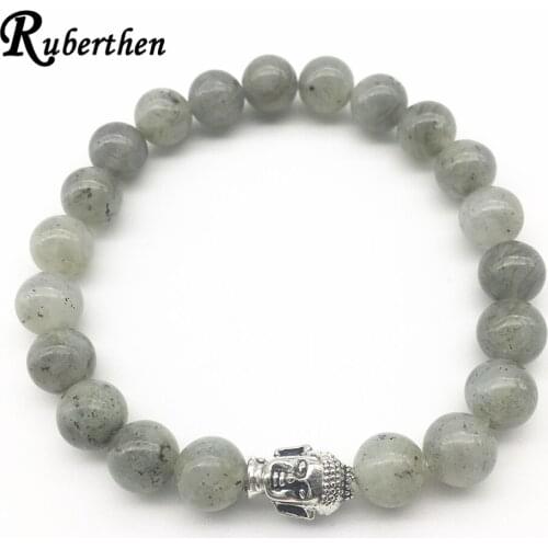 Ruberthen Brand Bracelet on Sale Men`s Buddha Larvikite Bracelet Trendy Natural Stone Bracelet Healing Balance Bracelet