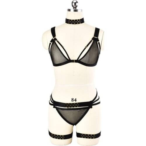 Black Goth Mesh Halloween Epaulettes Adjust Straps Bondage Shoulder Body Harness Burlesque Protruding metal buckle Festival Rave