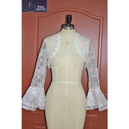 Cheap Bridal Shrug Lace Bolero Jacket Evening Party Bolero Long Sleeves Women Bolero White Ivory Wedding Cape