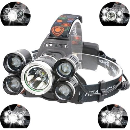 By dhl 50set XML T6 5 LED Headlight 12000Lm Headlamp Head Lamp Light 4 mode torch powerful led flashlight head torch lamp