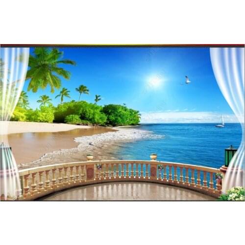 Photo wallpaper 3 d custom mural Balcony seaside beach coconut tree scenery home decor living room Wallpaper for walls in rolls