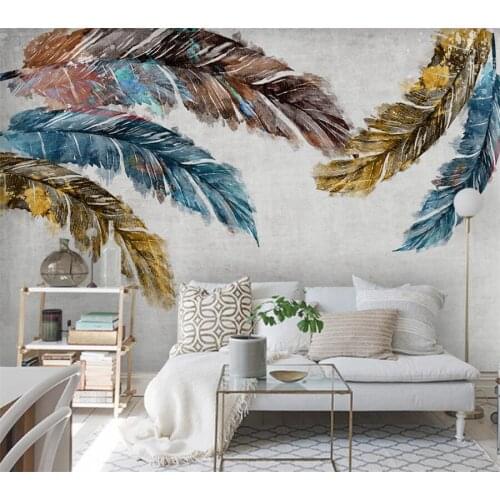 Beibehang Custom mural Nordic minimalist small fresh abstract watercolor feather bedroom living room background wallpaper