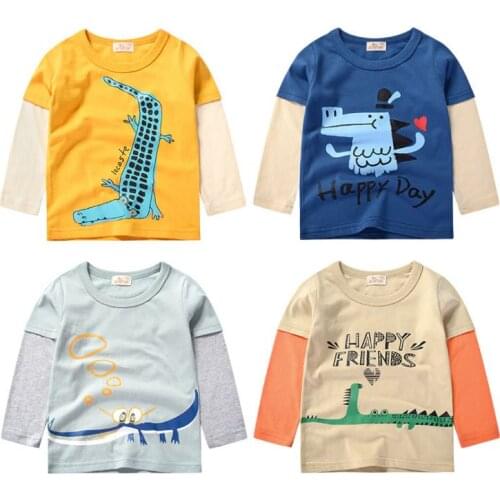 Boys T Shirt Long Sleeves Kids Girls Toddler Children Cotton Tops Cartoon Baby Dinosaur Tee Teens Clothing Clothes Full Infant