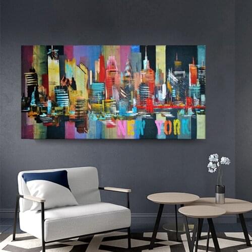 New York Skyline Abstract City Painting Canvas Print For Living Room Wall Art Modern Building Decoration Quadros