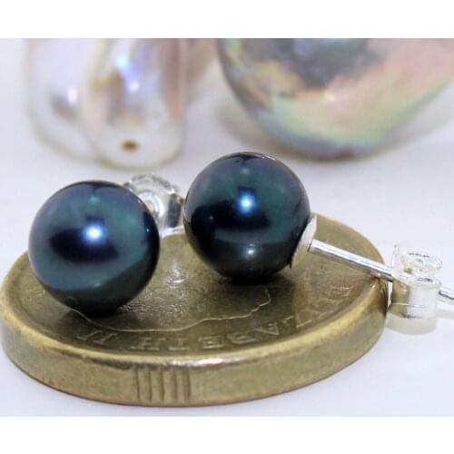 PERFECT ROUND BLACK 10-11MM AAA SOUTH SEA PEARL STUD EARRING 14K WHITE GOLD