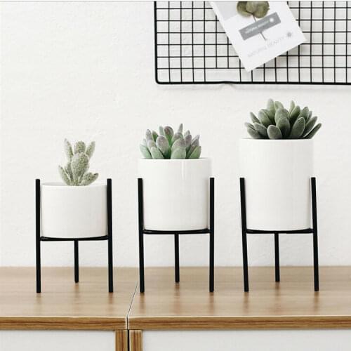 Nordic Style Ceramic Flower Pot Planter Iron Frame Plant Holder Green Plant Flower Pot Desk Office Decoration Ornament