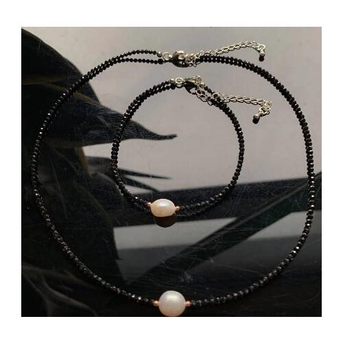 New Favorite Pearl Necklace Bracelet Set 2mm Small Black Obsidian Stone Choker Fine Jewelry Handmade Girl Lady Party Gift