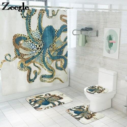 Bathroom Carpet Shower Curtain Set Bath Mat with Bath Curtain Toilet Rugs Toilet Seat Cover Mat Bathroom Non-Slip Foot Mat