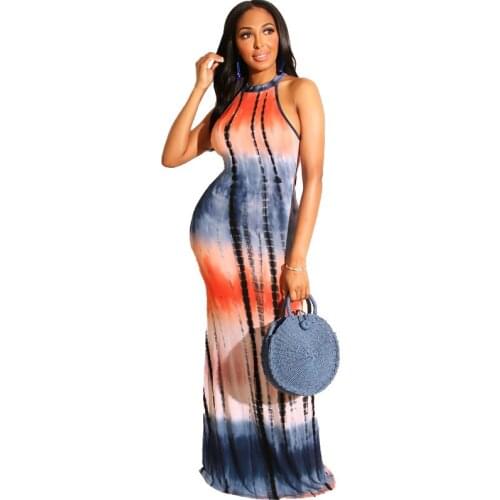 Fashion Sexy Long Maxi Dress Women Printed Beach Evening Sleeveless Bodycon Sundress To The Floor Boho Female Vestidos