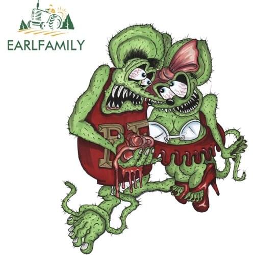 EARLFAMILY 13cm x 10.5cm for RAT FINK Camper Car Sticker Personality Surfboard Decal Waterproof Occlusion Scratch Trunk Decor