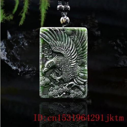 Jade Eagle Pendant Necklace Jewellery Natural Horse Carved Amulet Charm Black Green Chinese Gifts Fashion