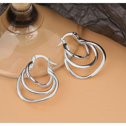 Irregular Silver Color Hoop Earrings For Women Jewelry Fashion Luxury Geometric Earring Simple Lady Party Accessories KOFSAC