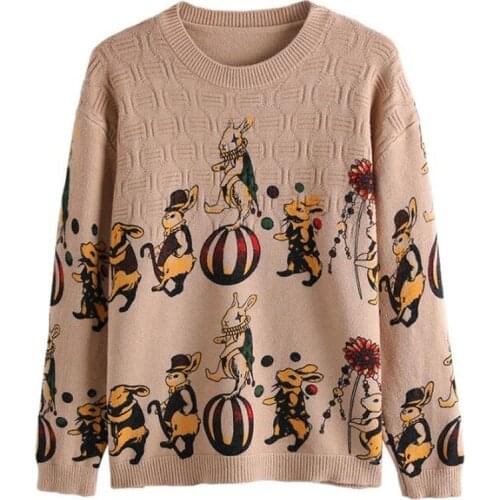 2021 new style womens fashion loose printed knit bottoming shirt casual western style cotton