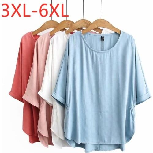 New 2021 Ladies Spring Summer Plus Size Tops For Women Large Half Sleeve Loose Casual Blue White Cotton Shirt 3XL 4XL 5XL 6XL