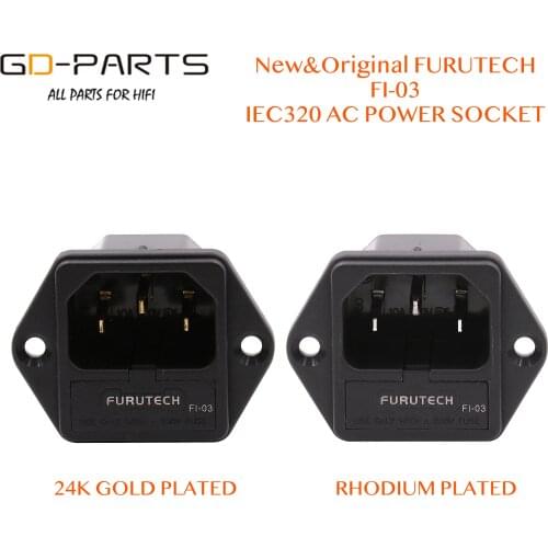 Brand New Original FURUTECH FI-03 AC Power Plug socket IEC320-1 C14 Male With Fuse Holder Gold Rhodium Plated 10A 250V 1PC