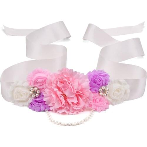 Flower Sash Belt for Kids Girl Women Dress Waistband Accessories Rhinestone Flowers Ribbon Maternity Sash Wedding Bridal Belts