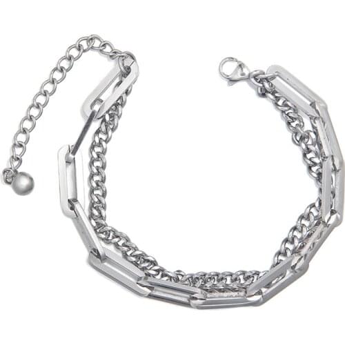 The Niche Design Style Is Simple And High-Quality Double-Layer Chain Bracelet Titanium Steel All-Match Non-Fading Splicing