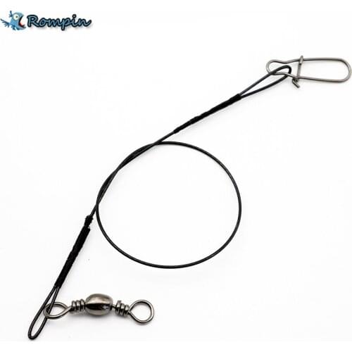 Rompin 10pcs/lot 6" 9" 12" 45LB wire leader fishing line snap swivel black color Nylon Coated Stainless Steel Trace Fishing line