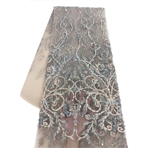 Exquisite Attractive Style Handwork Beads Sequins Crystals Embroidery Guipure African Lace Fabric High Class For Evening Dresses