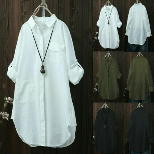 Fashion Elegant Women V Neck Long Sleeve Pockets Buttons Solid Color Shirt Casual Plain Long Blouse White Black Army Green