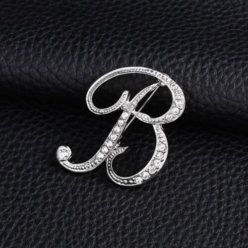 Silver Color 26 English Letter Brooch Pin Unisex Trendy Rhinestone Inlaid Badge Wedding Party Jewelry Gift Suit Shirt Pin Brooch