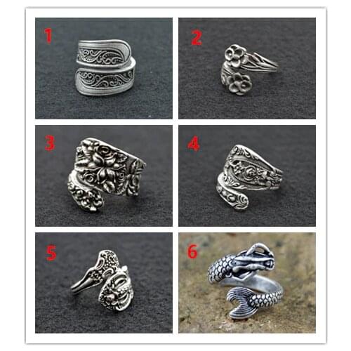 Vintage Spoon Ring Antique Silver Flower Ring Engagement Jewelry for Gift