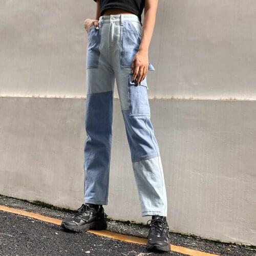 2020 New High Waist Patchwork Jeans Autumn Spring Women Fashion Female Pants Slim Casual Cowboy Denim with Pocket Streetwear