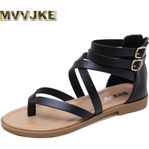 MVVJKE 2021 Summer Sandals Large Size Fashion Rear Zipper Roman Sandals Side Hollow Flip Flops Outdoor Sandals Beach Shoes