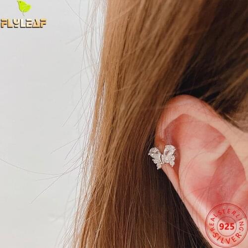 925 Sterling Silver Jewelry Full Zircon Butterfly Stud Earrings For Women Shine Ear Bone Nails High-quality Fashion Gifts