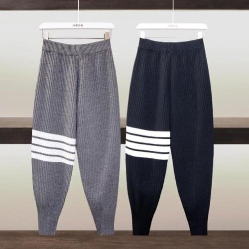 2021 Summer New Casual Versatile Grandma Pants Striped 9-point Knitted Leggings Loose Harlan Radish Pants Women