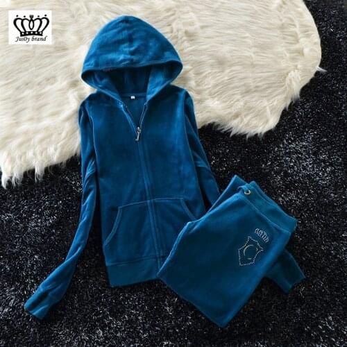 Spring /Fall /2020 Womens velvet Brand Velvet fabric Tracksuits Velour suit women Track suit Hoodies and Pants Charcoal