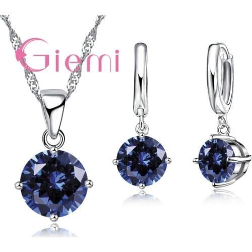 925 Sterling Silver Pendant Necklace Earrings For Women Engagement Fashion Jewelry Set 2020 Trendy Austrian Crystal Wholesale