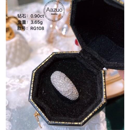 Aazuo 18K Solid White Gold Real Diamonds 0.90ct Luxury Full Diamonds Ring Gift For Woman Engagement Party High Quality Au750