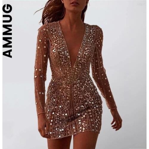Dress Women Fashion Deep V Neck Skinny Sexy Dress Long Sleeve Chic Design Mini Dress Evening Party Dresses Clubwear Vestidos