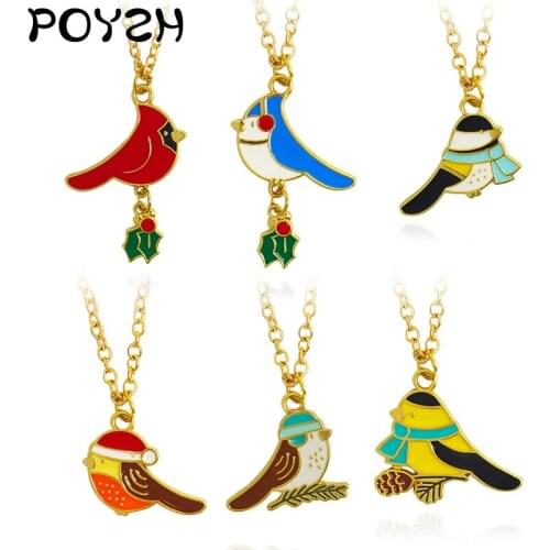 Winter Christmas gifts Fashionable metal enamel Bird Pendant Necklace Happy bird family Necklace