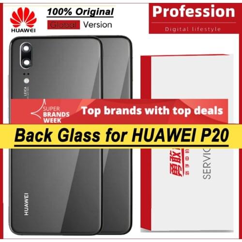 100% Original for Huawei P20 Back Battery Cover Rear Glass Door Panel Case Battery Cover with Camera Lens